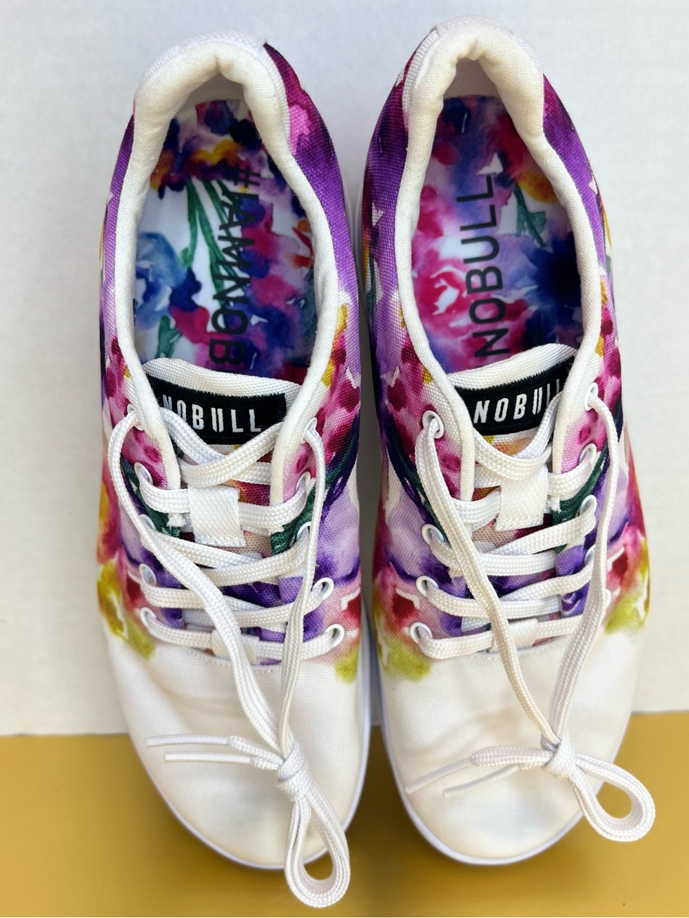 NOBULL White Floral Athletic Shoes with Purple, Pink, Yellow, Green Accents - Picture 11 of 15